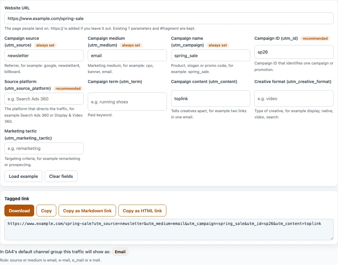 Campaign url builder example