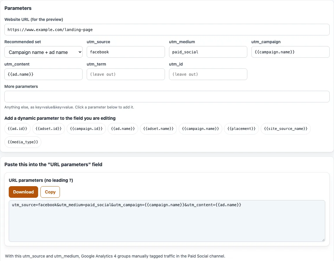 Facebook utm parameters example