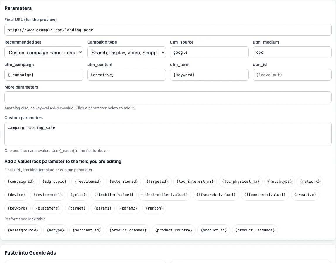 Google ads utm parameters example