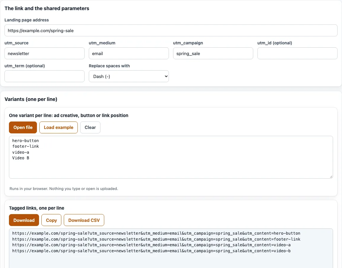 Utm content example